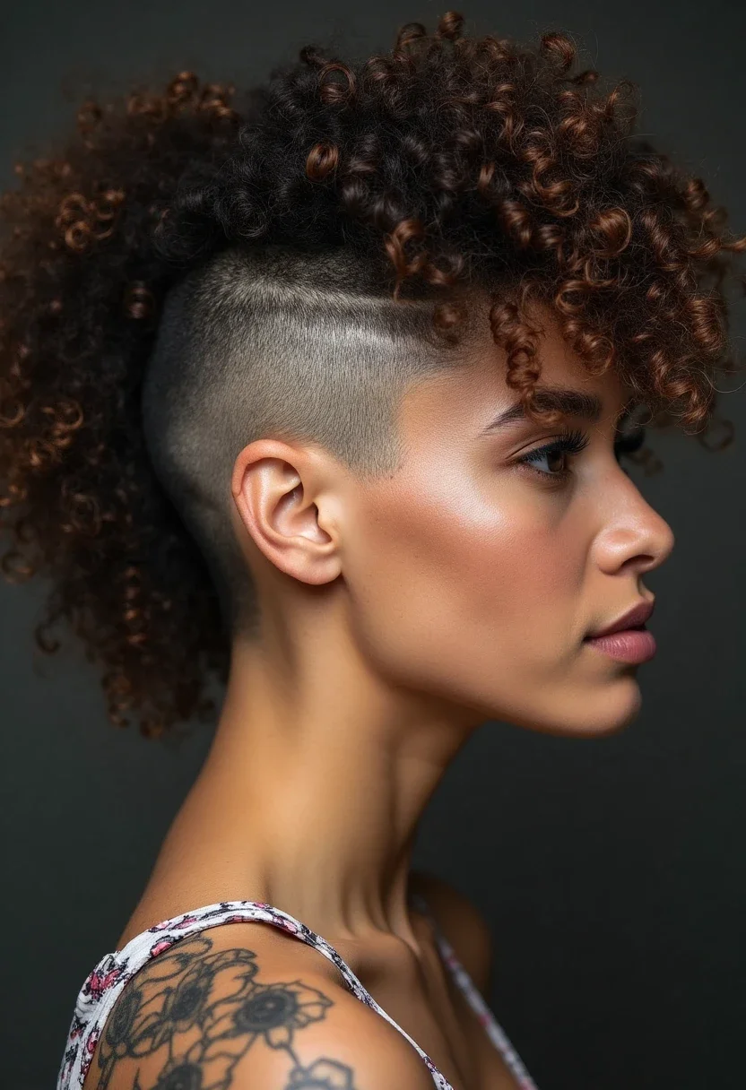 Woman with curly undercut hairstyle