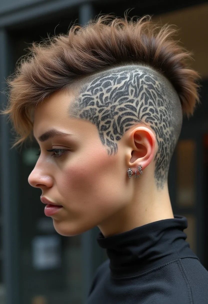 Woman with undercut hairstyle with designs