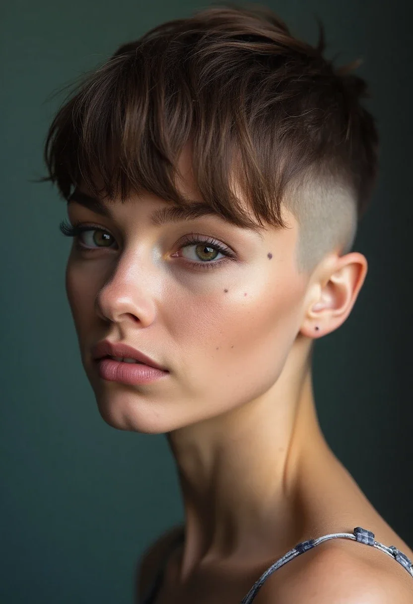 Woman with undercut and bangs hairstyle