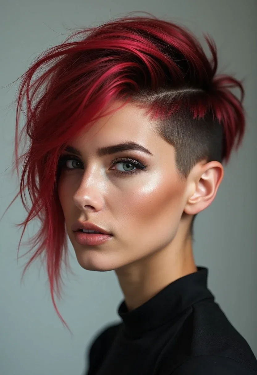 Woman with asymmetrical undercut hairstyle