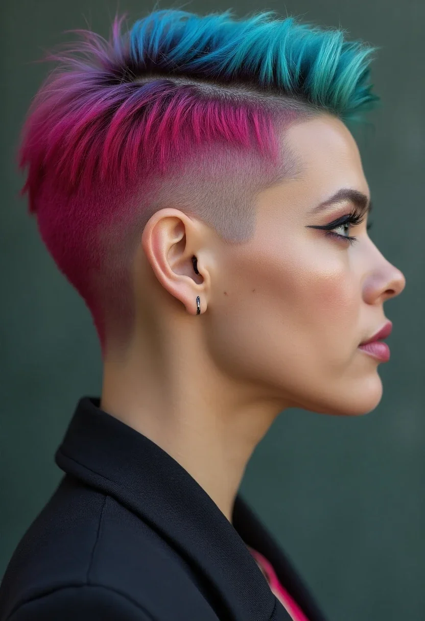 Woman with bold color undercut hairstyle