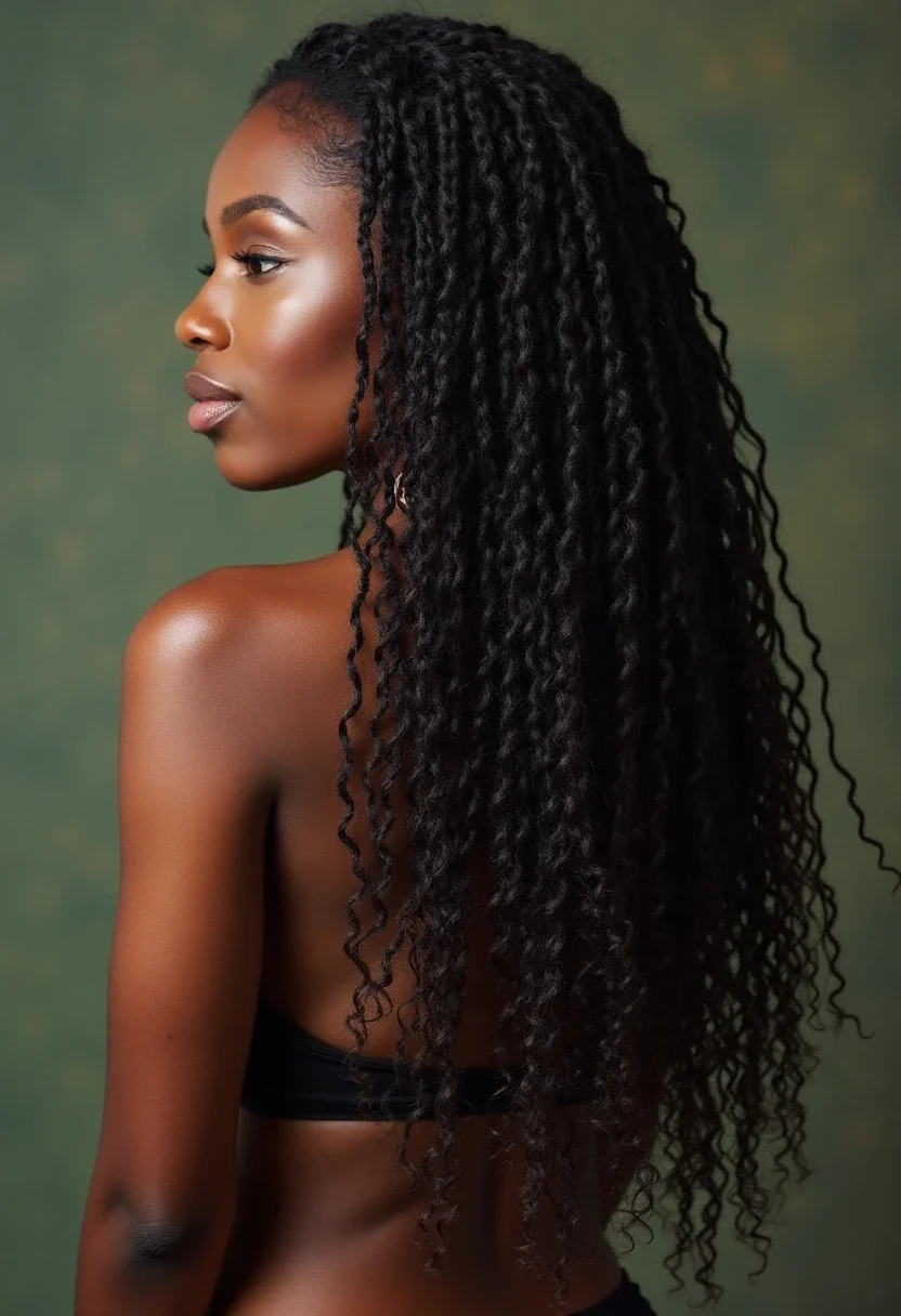 Woman with thick Havana twists cascading down her back.