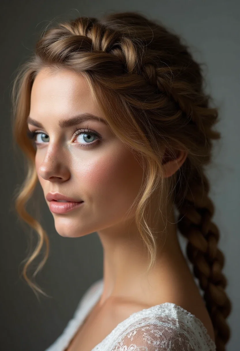 Detailed view of a Dutch braid with sections woven under.