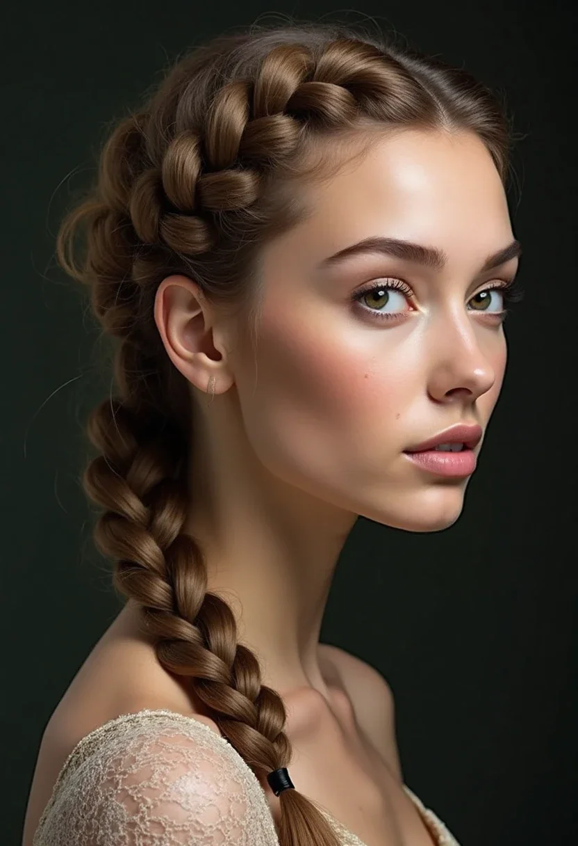 Close-up of a four-strand braid with intricately woven strands.