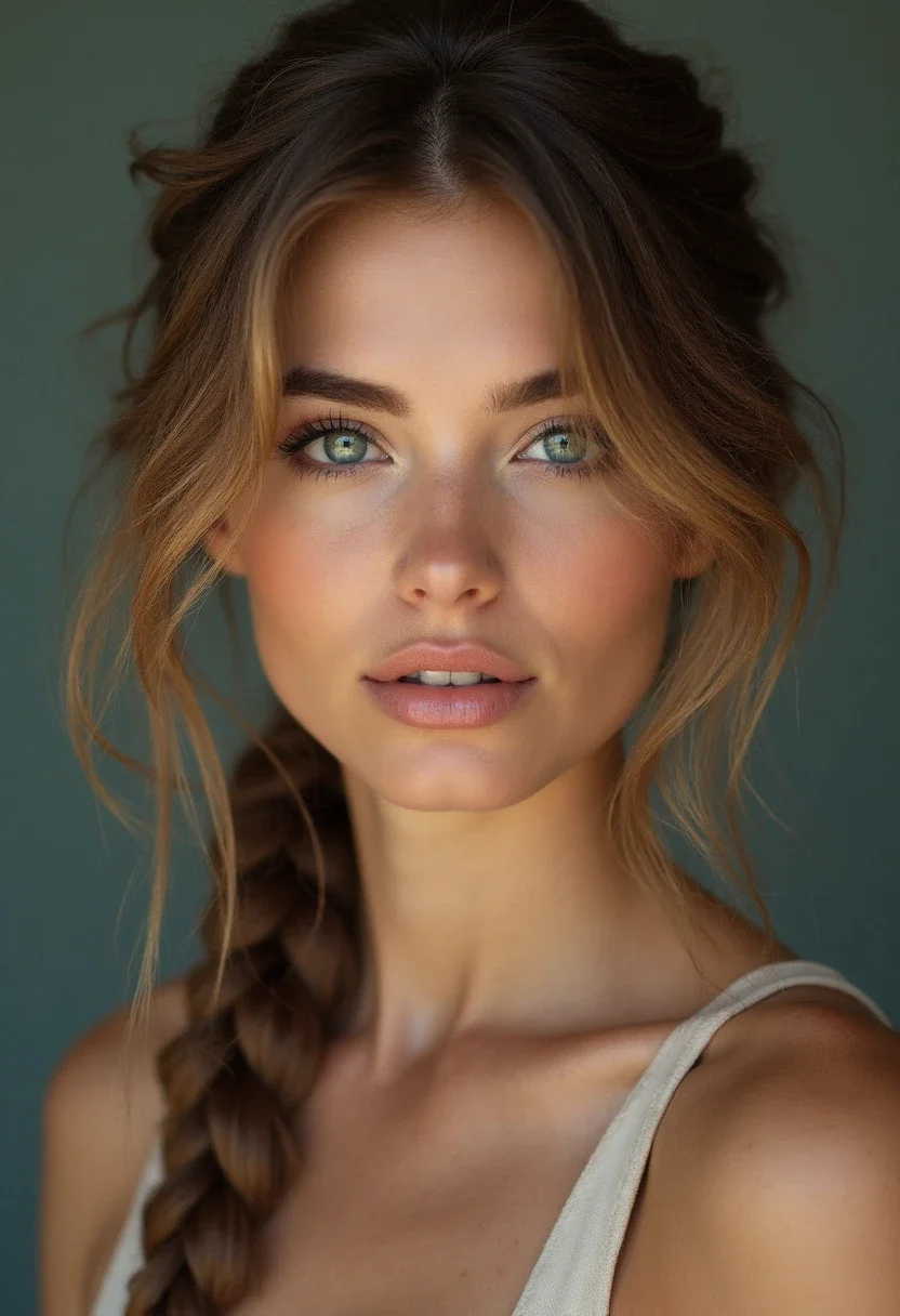 Side profile of a woman with a long braid over one shoulder.