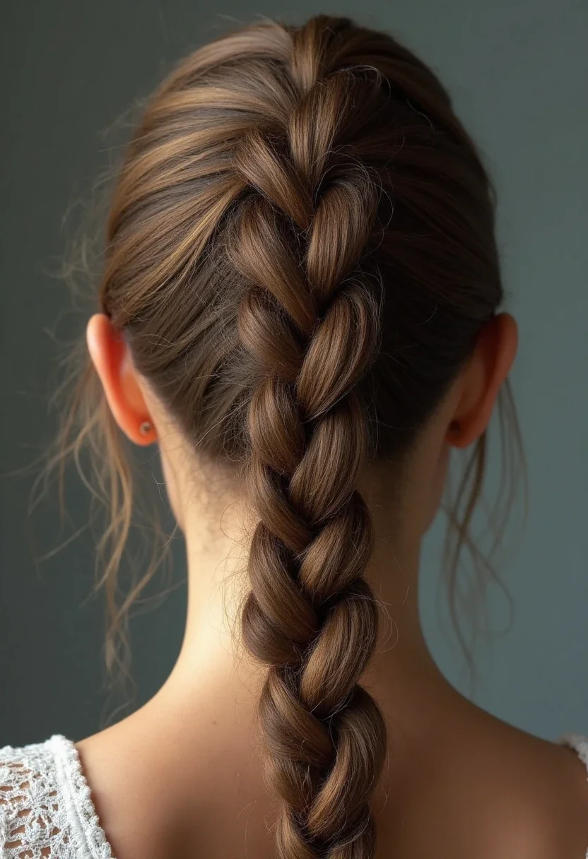 Close-up of a pull-through braid with looped ponytail sections.