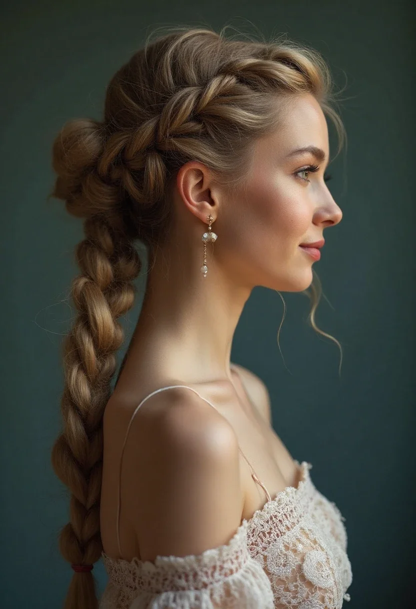 French braid bun on a woman, perfect for formal occasions.