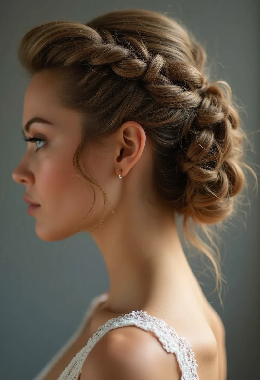 French braid updo, ideal for formal settings.