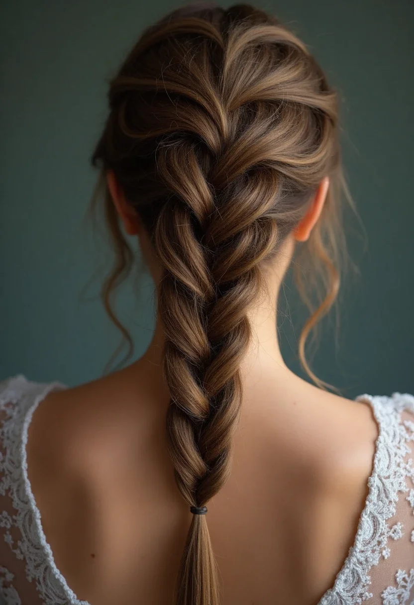 A bold Dutch French braid on a woman's hair.