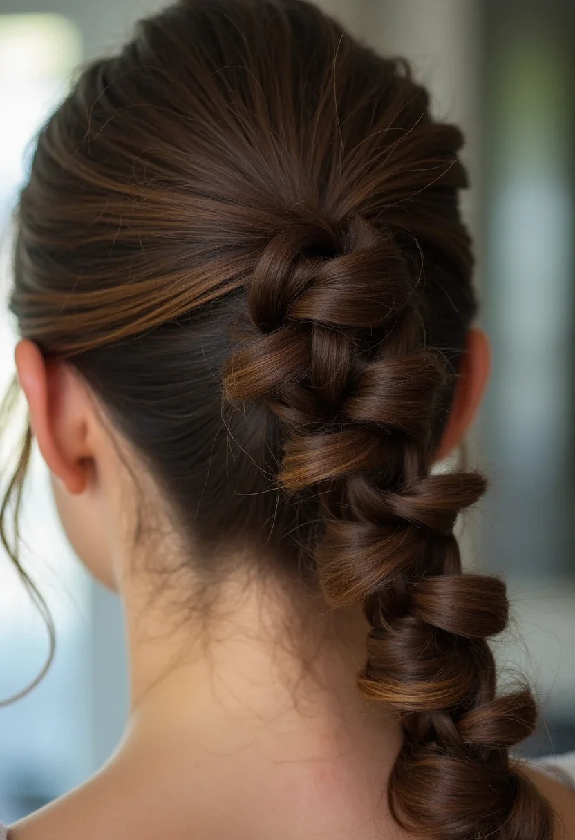 A creative zigzag French braid on a woman's hair.