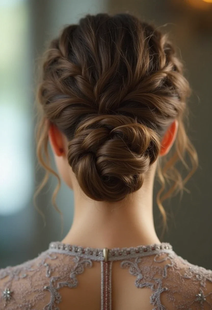 A sophisticated French braid updo on a woman.