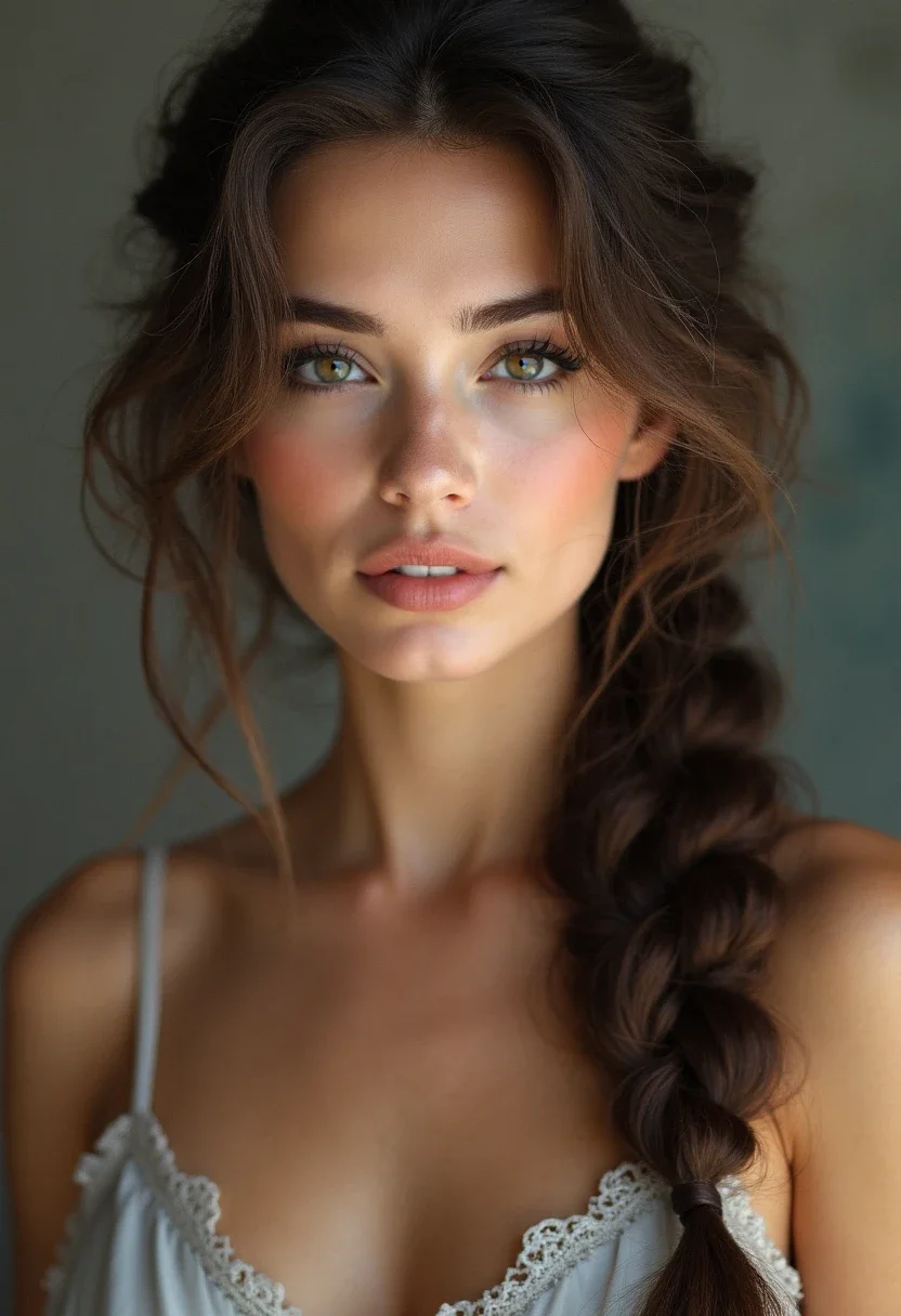 A relaxed side French braid on a woman's hair.