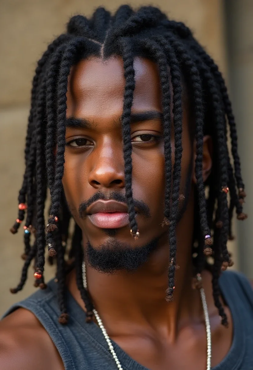 Man with box braids, hair sectioned into square-shaped parts.