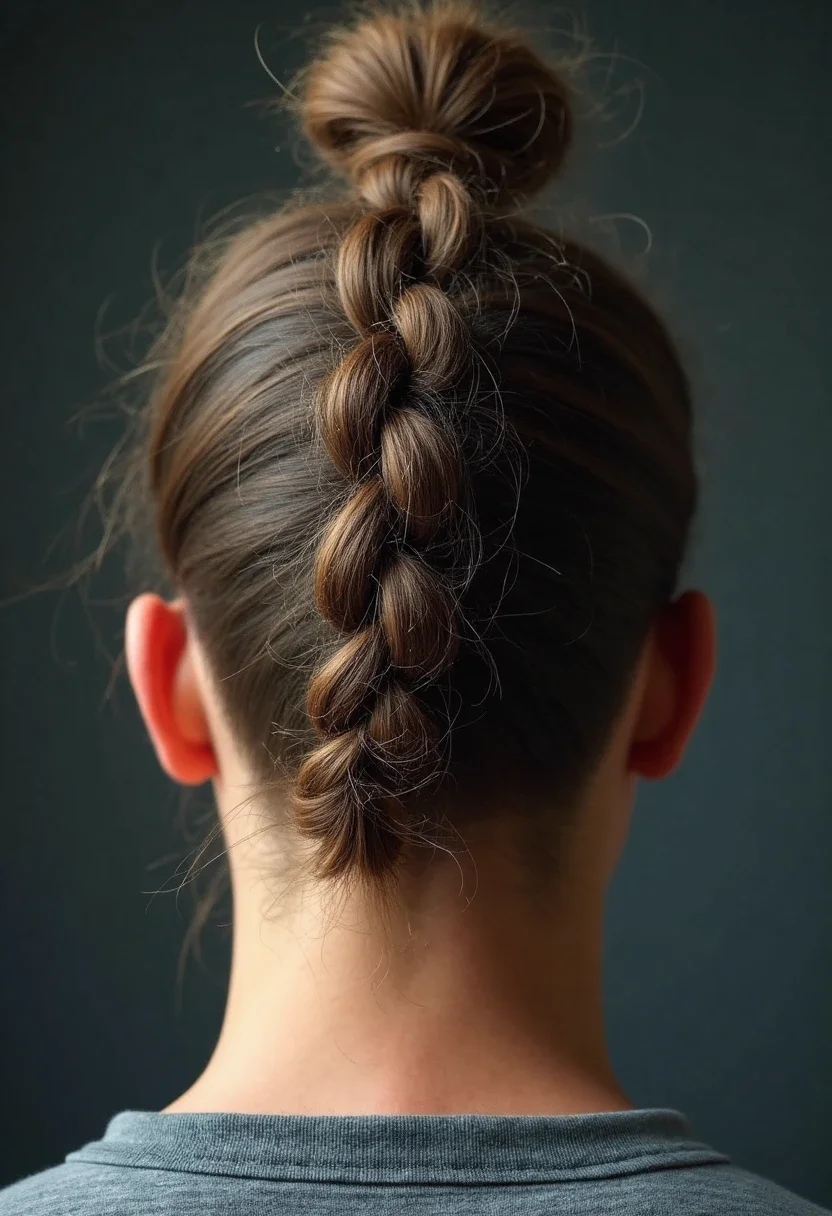 Man with a braided man bun, showcasing braids and a bun combination.