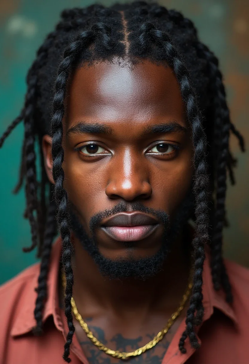 Man with two-strand twists, showcasing twisted rope-like hair sections.