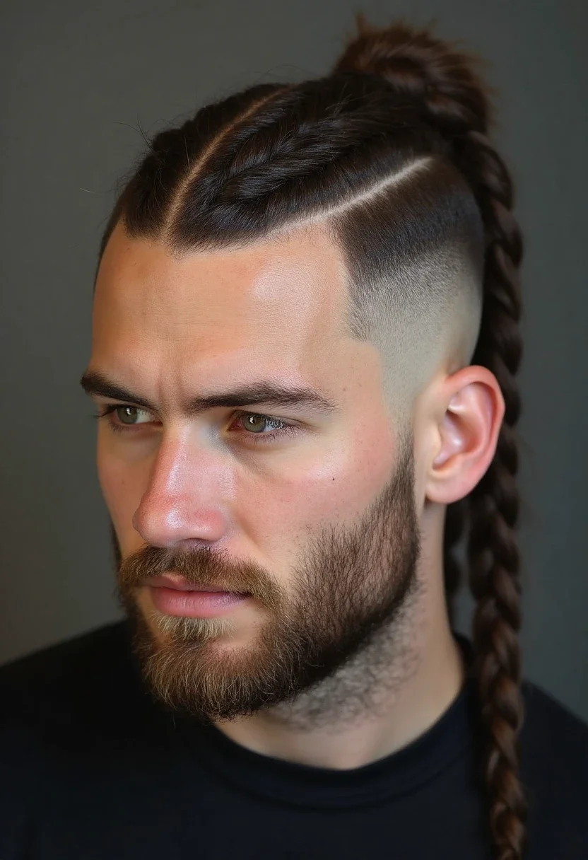 Man with a braided undercut, featuring braids and shaved sides.