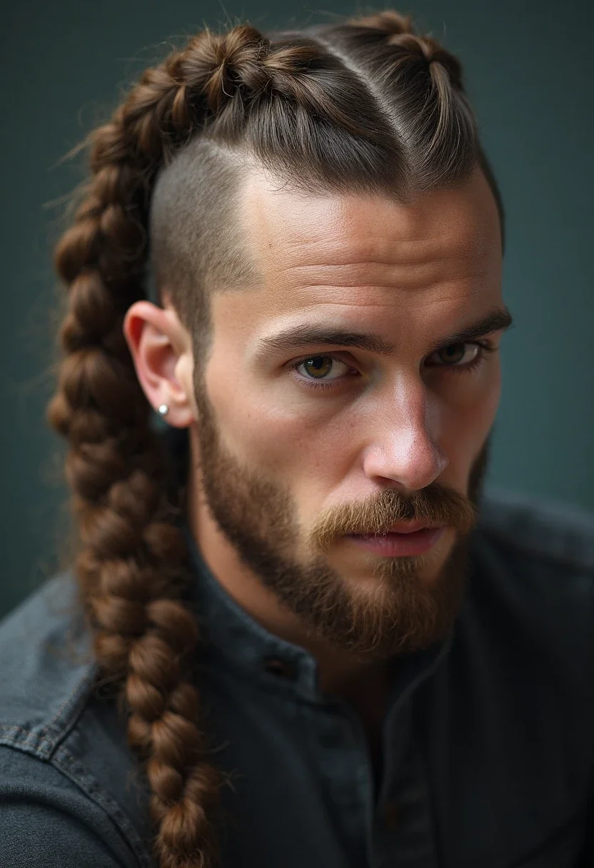Man with Dutch braids, showcasing a raised braid effect.