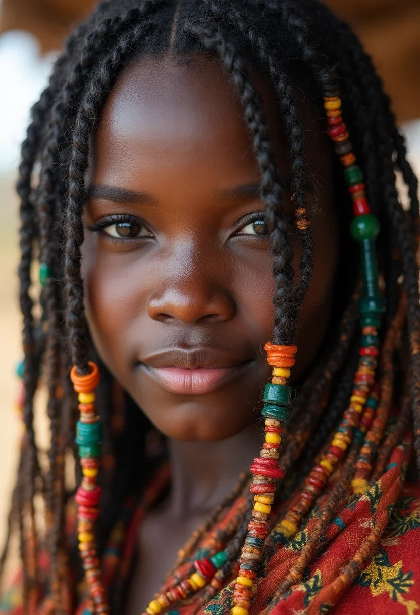 Fulani braids with colorful beads.
