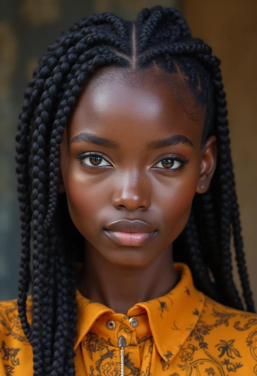 Fulani braids with a side part.
