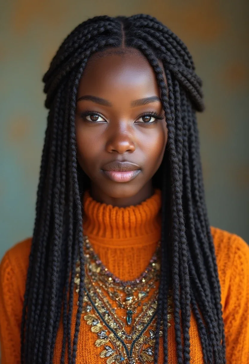 Fulani braids with feed-in cornrows.