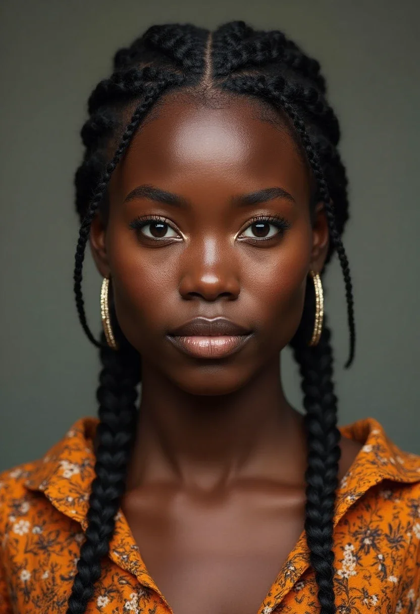 Fulani braids with a center part.