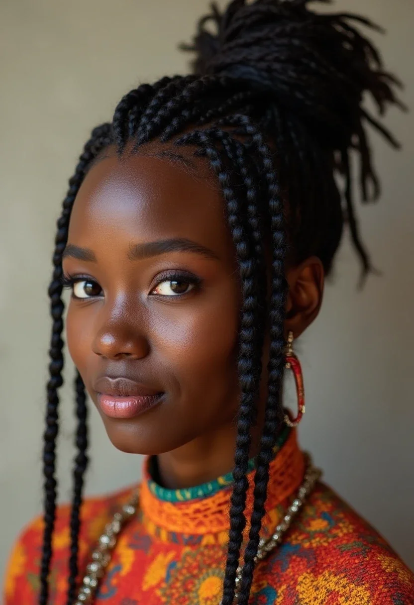 Fulani braids in a ponytail.