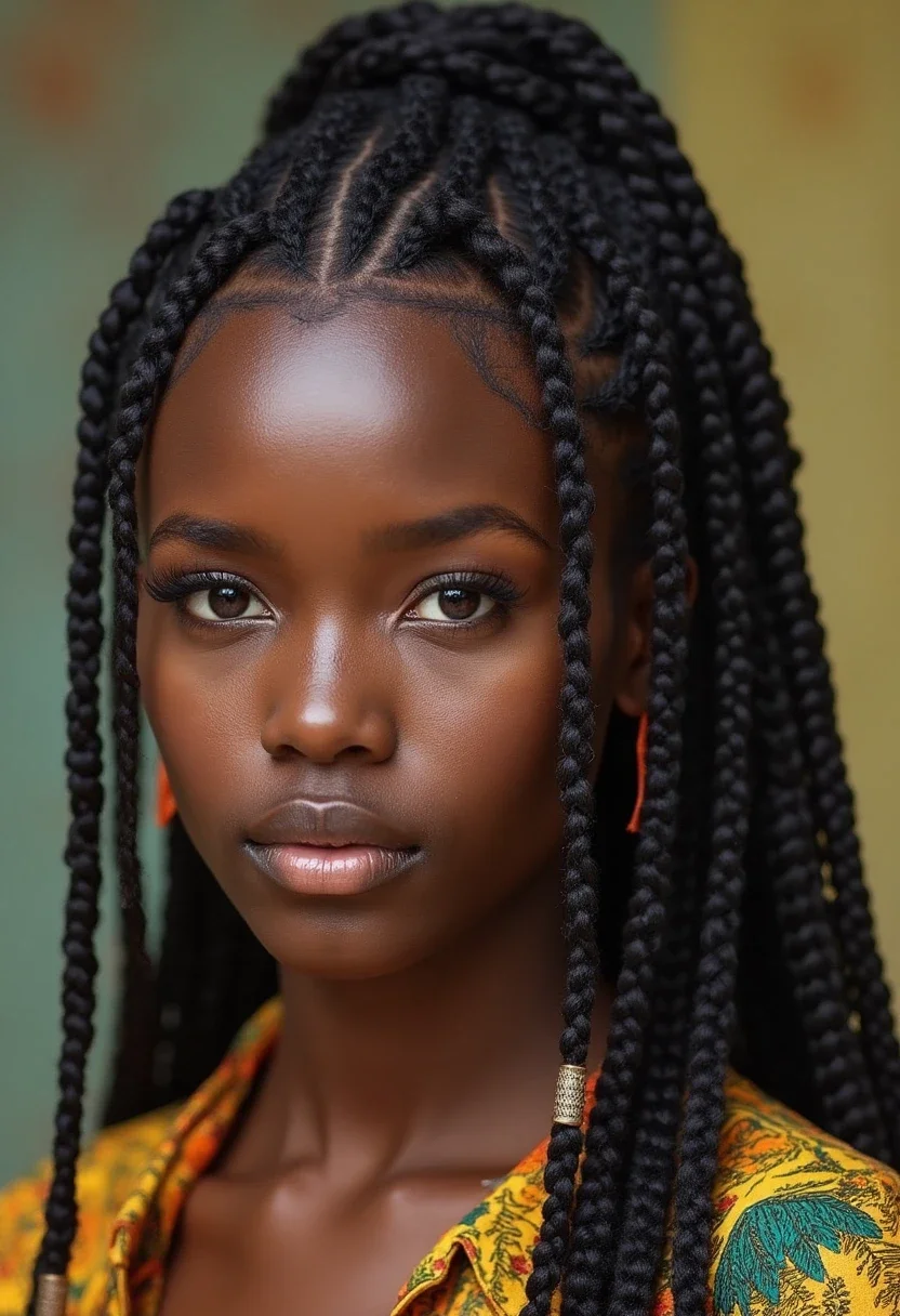 Fulani braids with intricate cornrows.