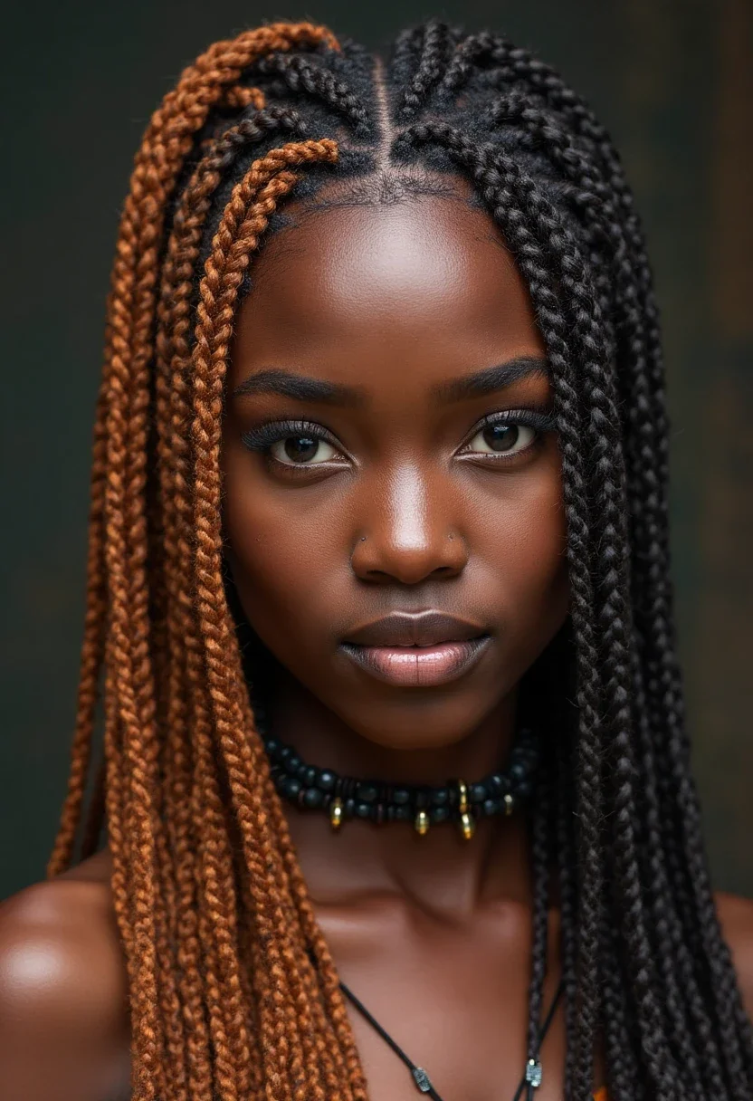Fulani braids with twisted sections.