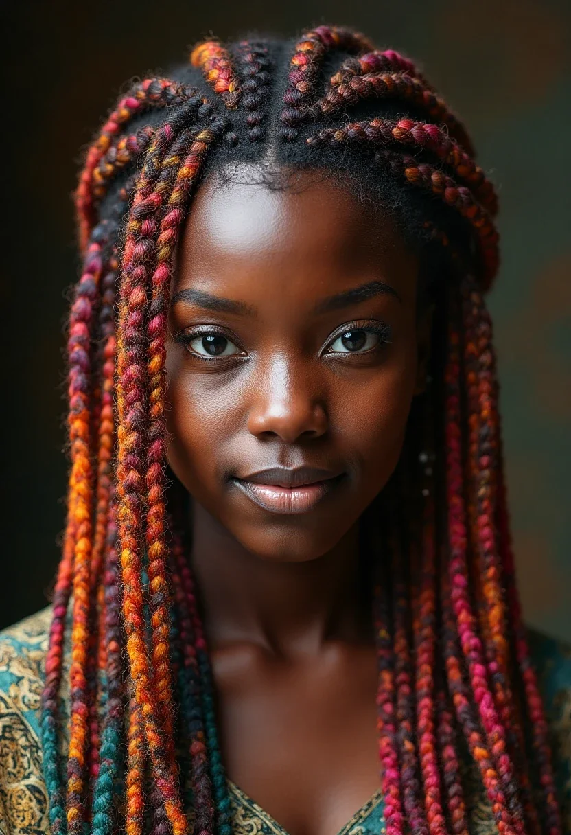 Fulani braids with colored extensions.
