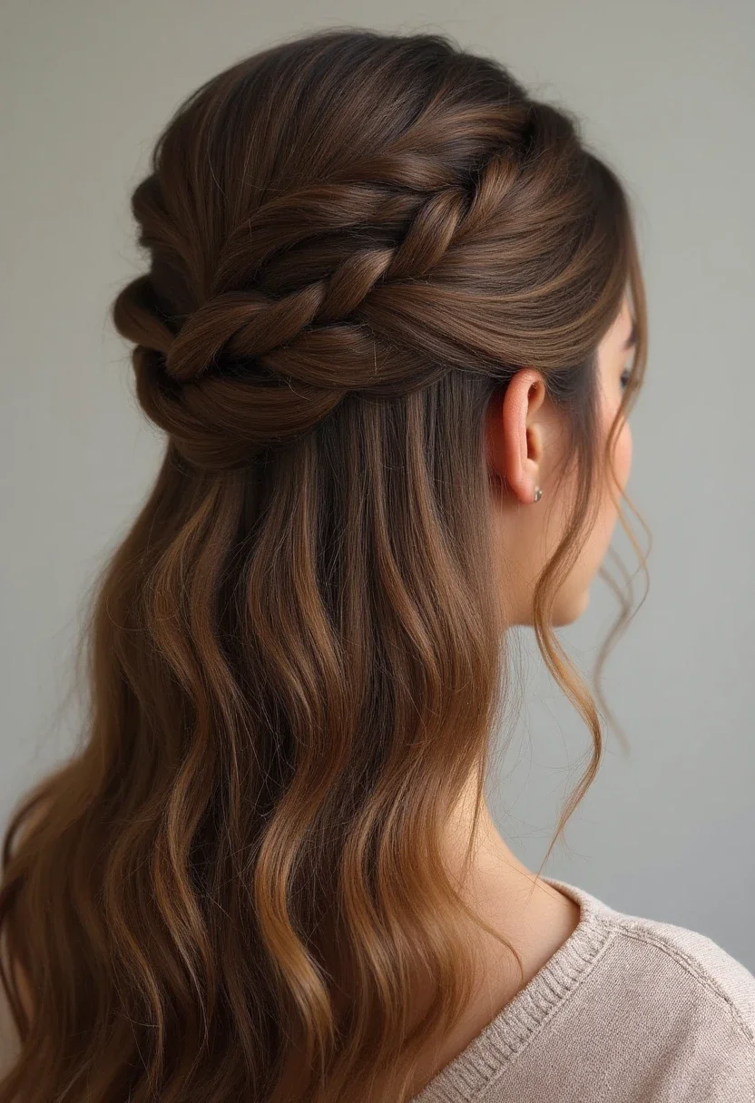 Half-up braided style with a versatile look.