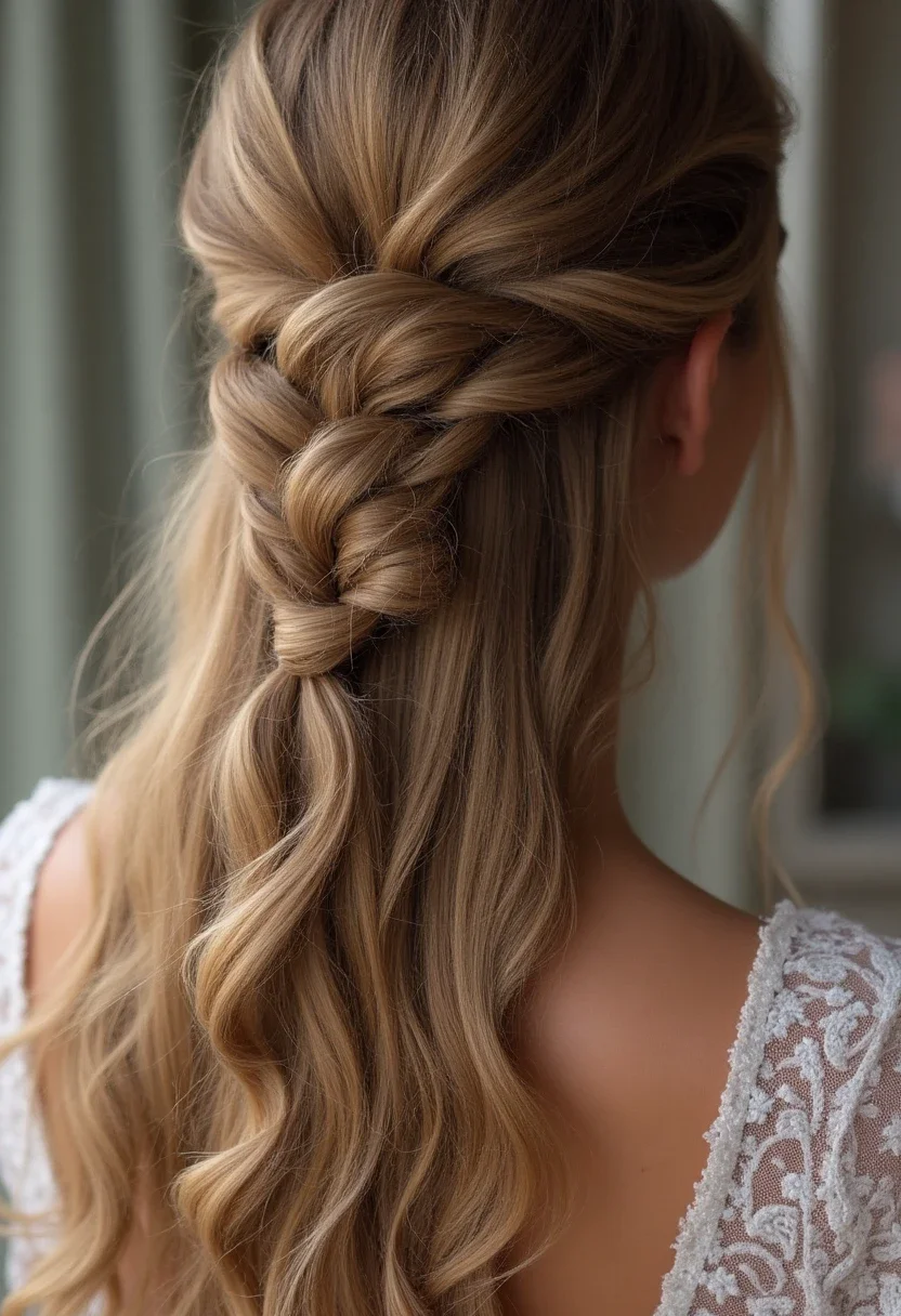 Chic waterfall braid with cascading hair sections.