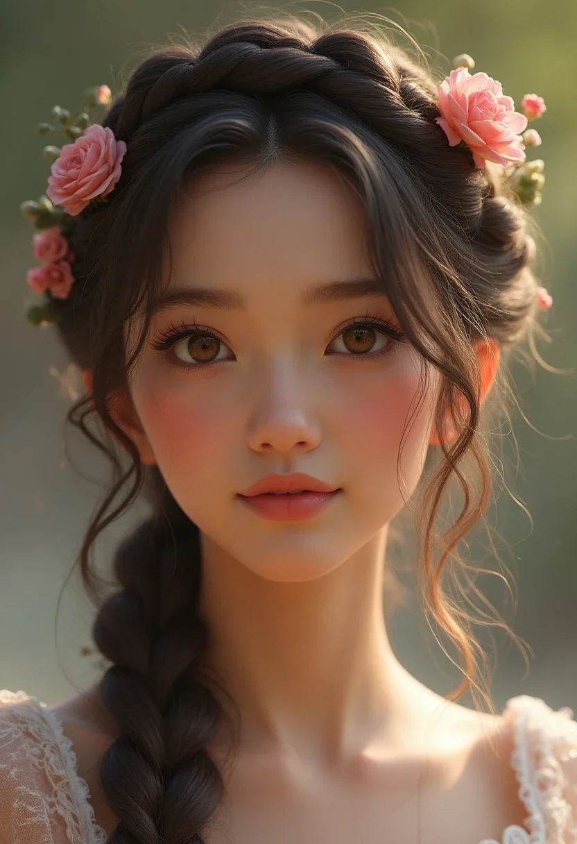 Romantic crown braid encircling the head.