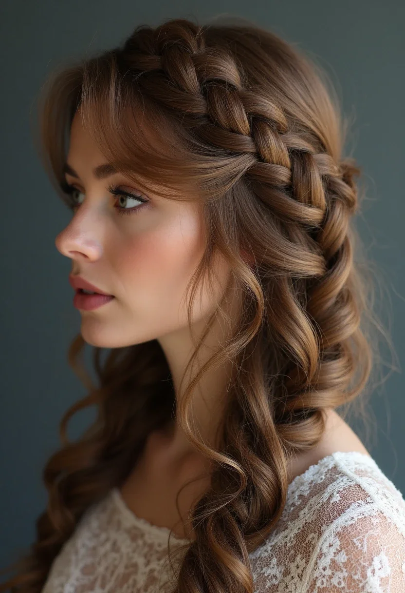 Intricate lace braid with a delicate pattern.
