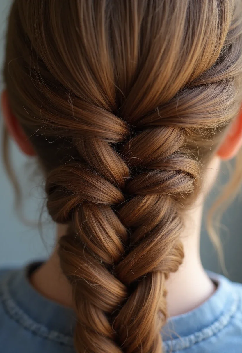Close-up of a Dutch braid.