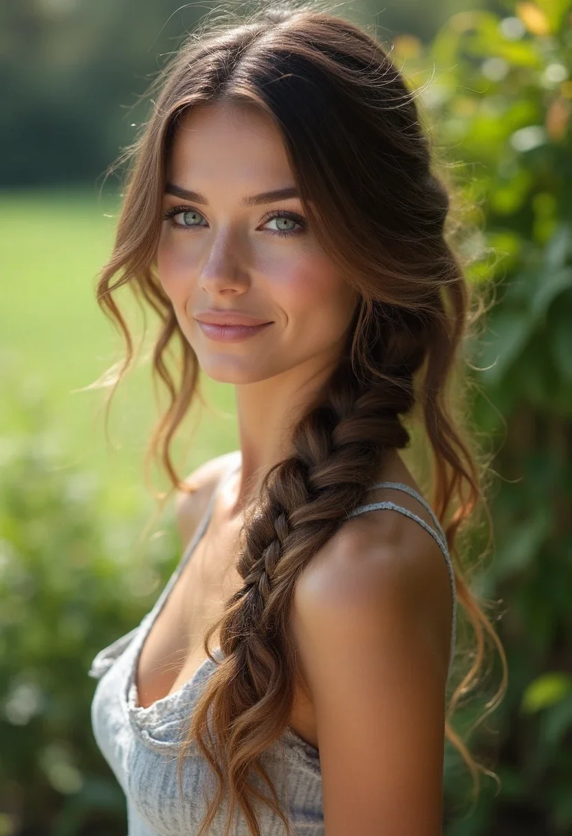 Waterfall braid with loose waves.