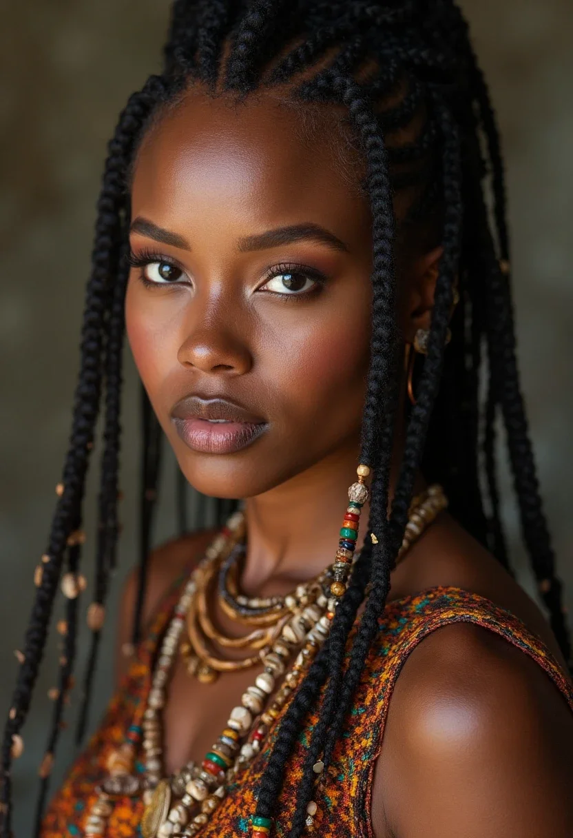 Alicia Keys wearing Fulani braids with beads.