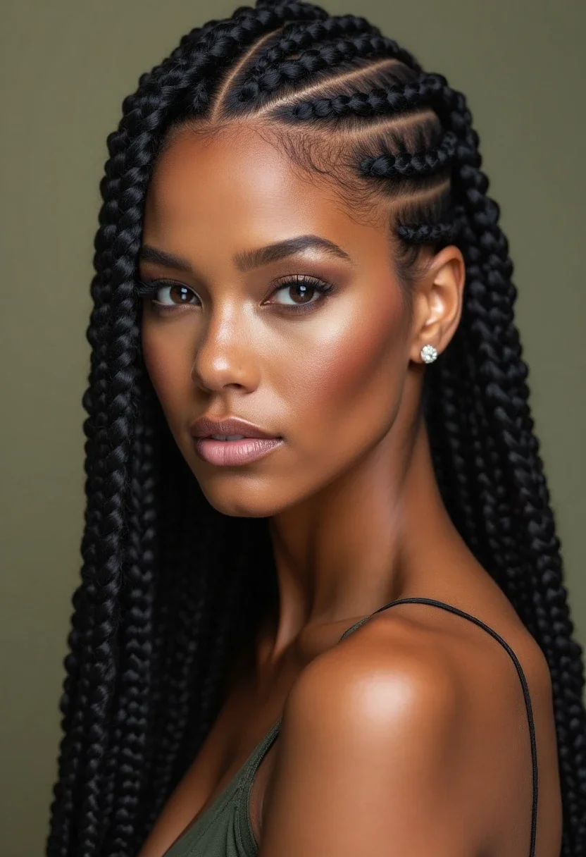 Alicia Keys wearing criss-cross braids.