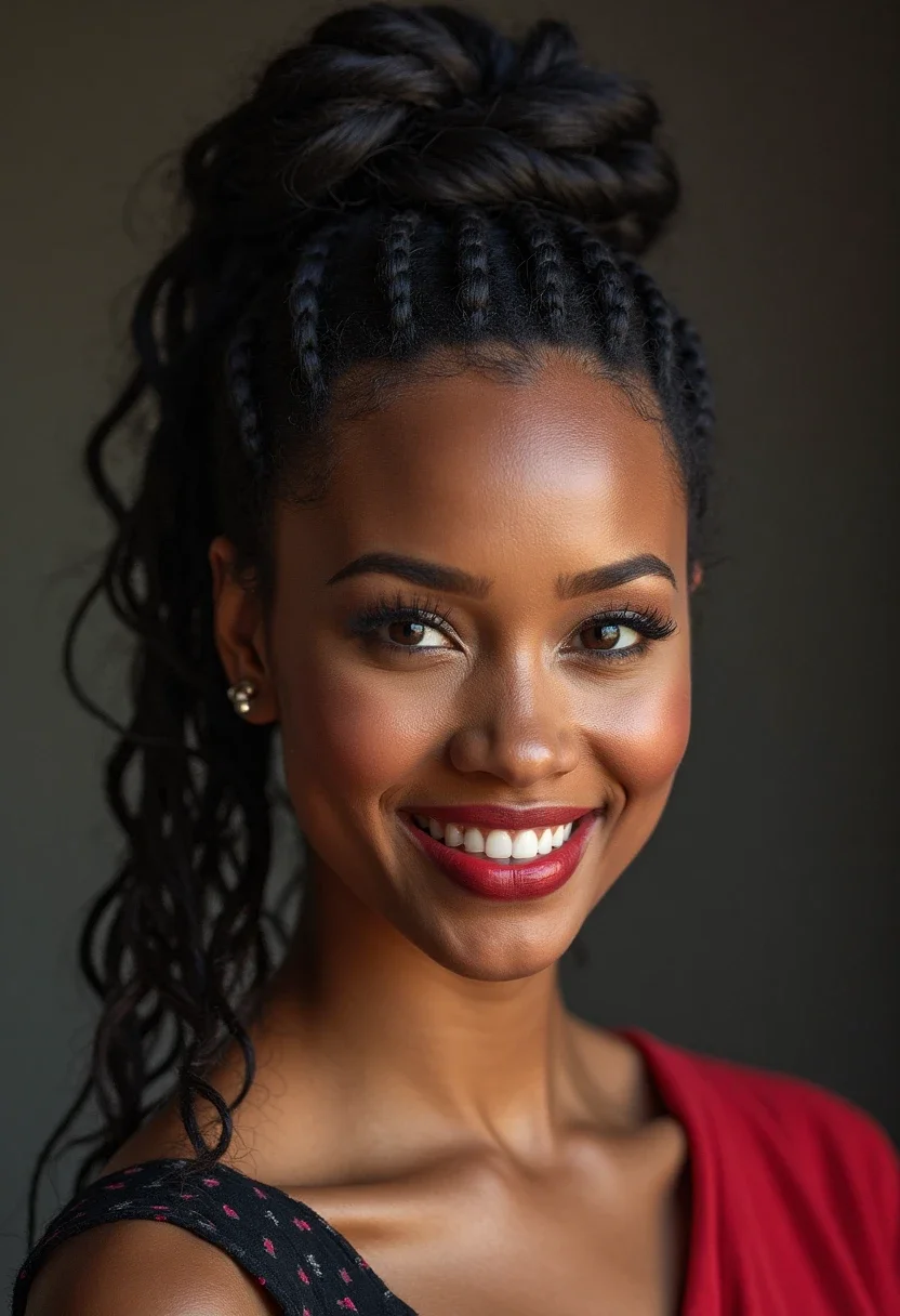 Alicia Keys in a braided updo.