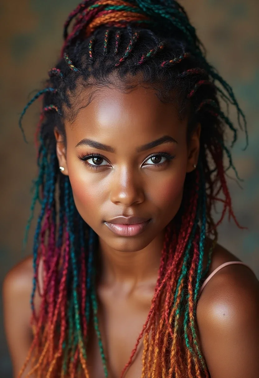Alicia Keys in multi-colored braids.