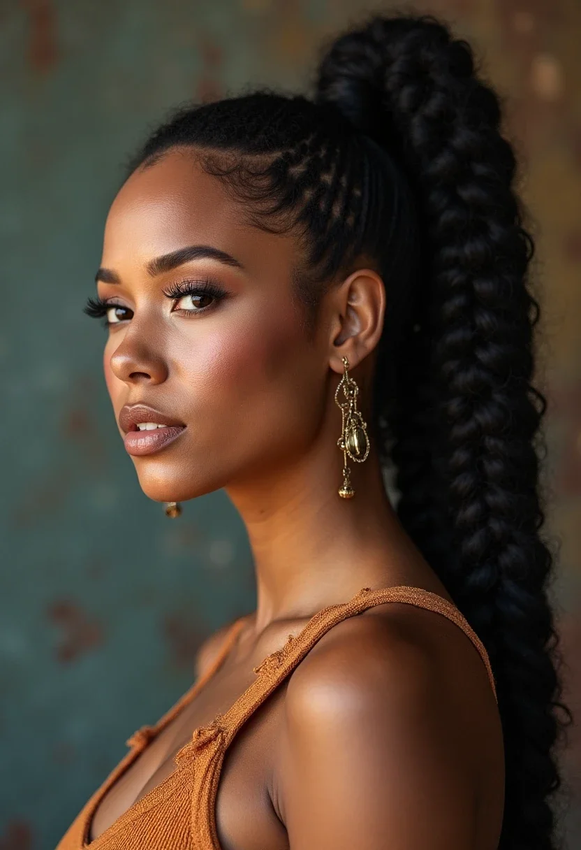 Alicia Keys in a braided ponytail.