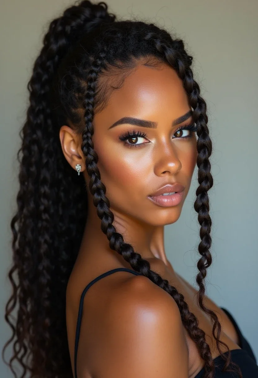 Alicia Keys in a half-up braid style.