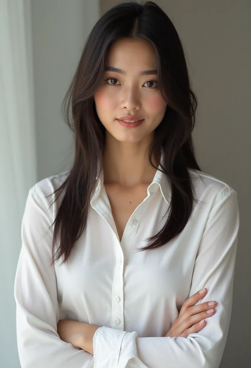 Woman with straight and sleek hairstyle