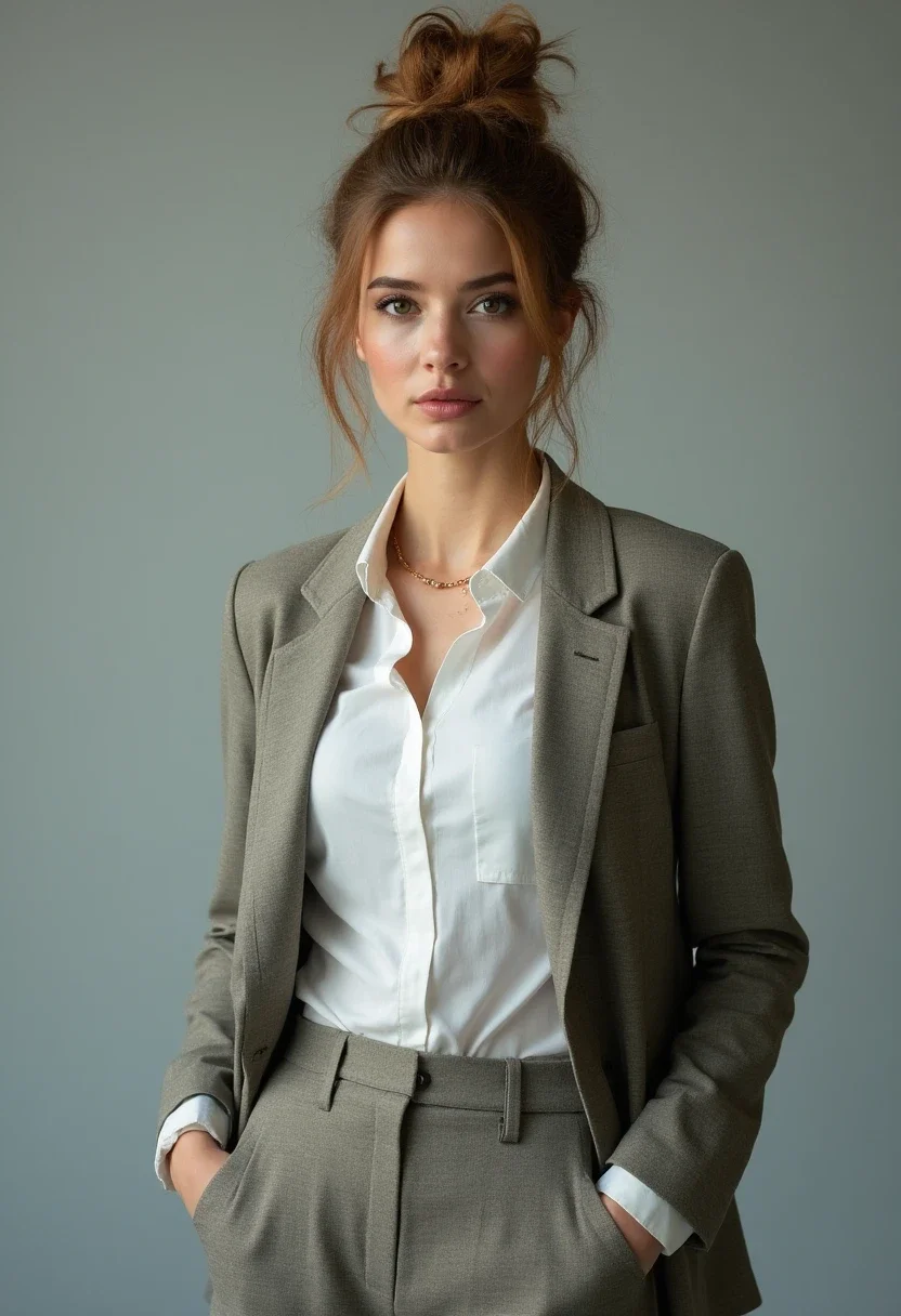 Woman with a messy bun hairstyle