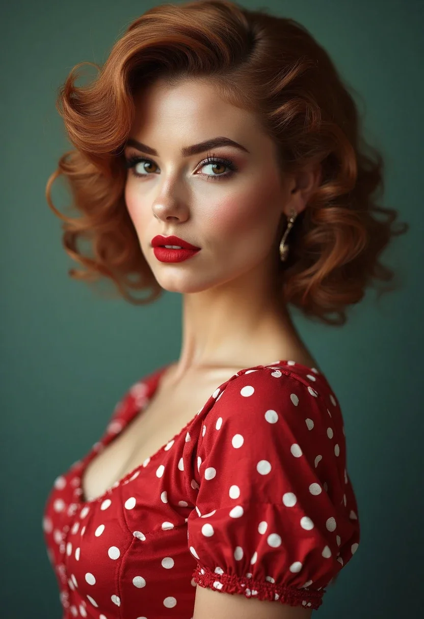 Woman with pin-up curls hairstyle