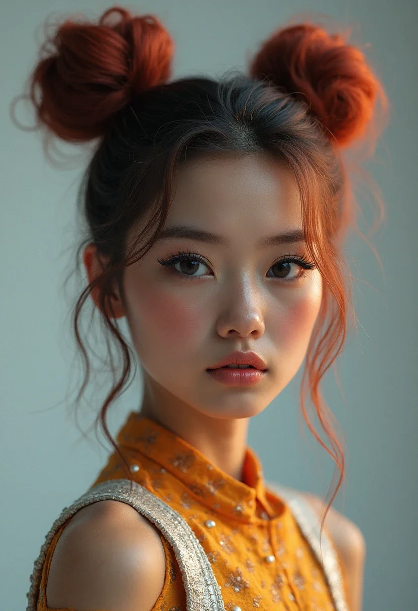 Woman with space buns hairstyle.