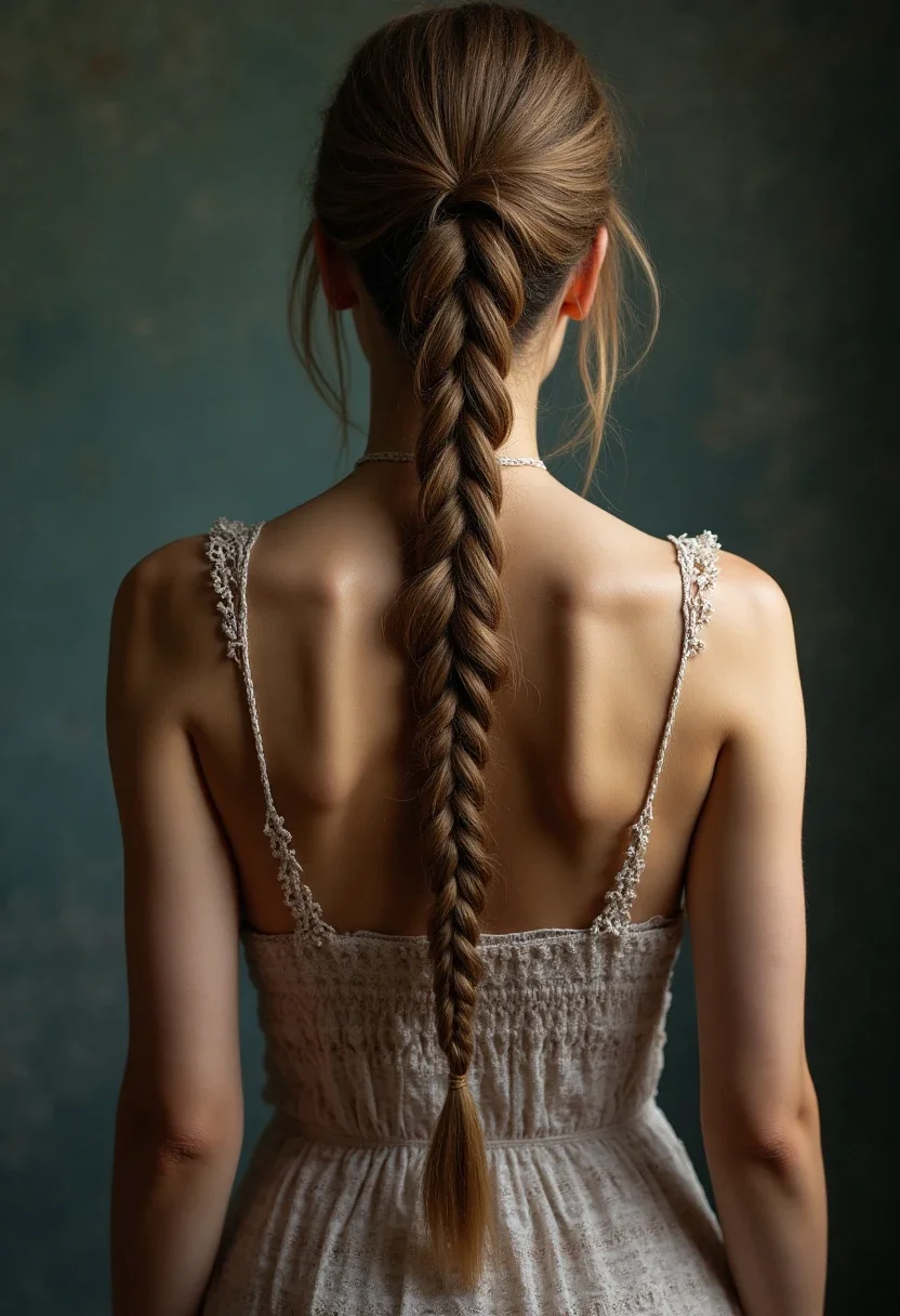 Woman with a fishtail braid hairstyle.