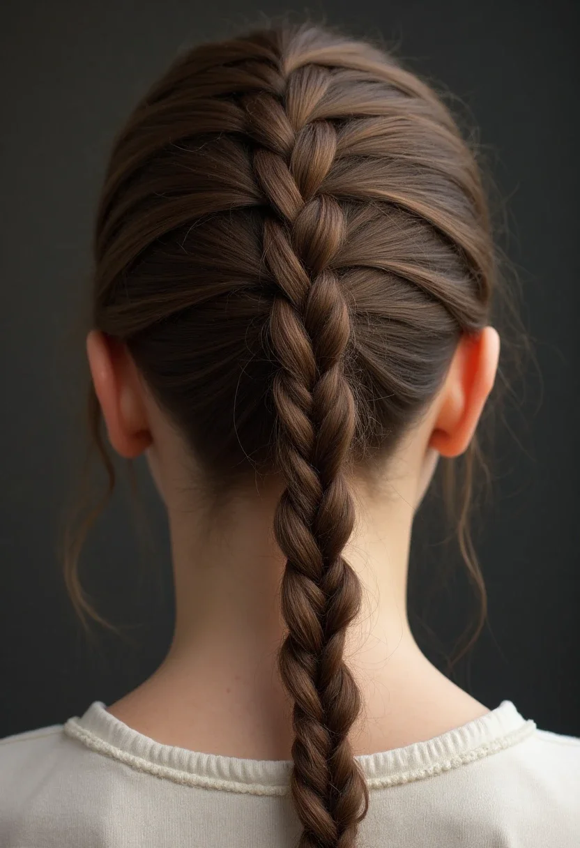 Woman with a French braid hairstyle.