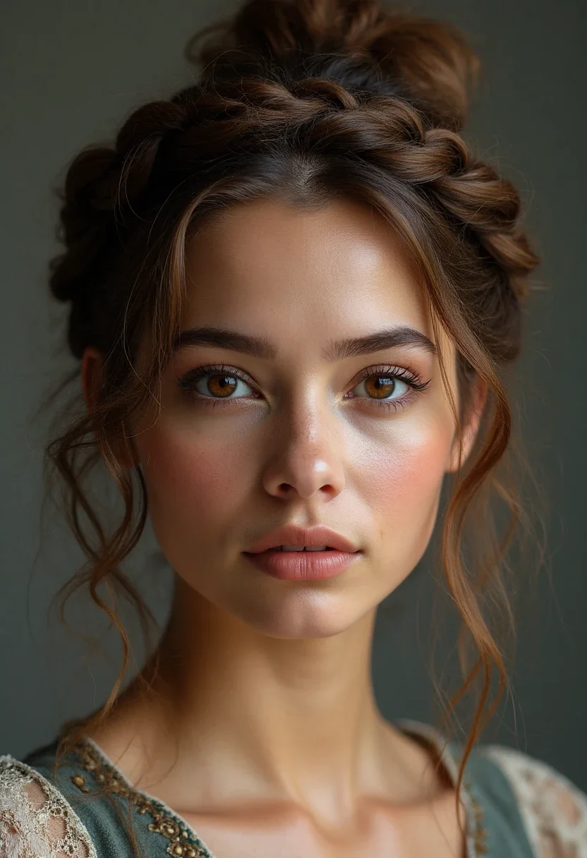 Woman with a twisted crown hairstyle.