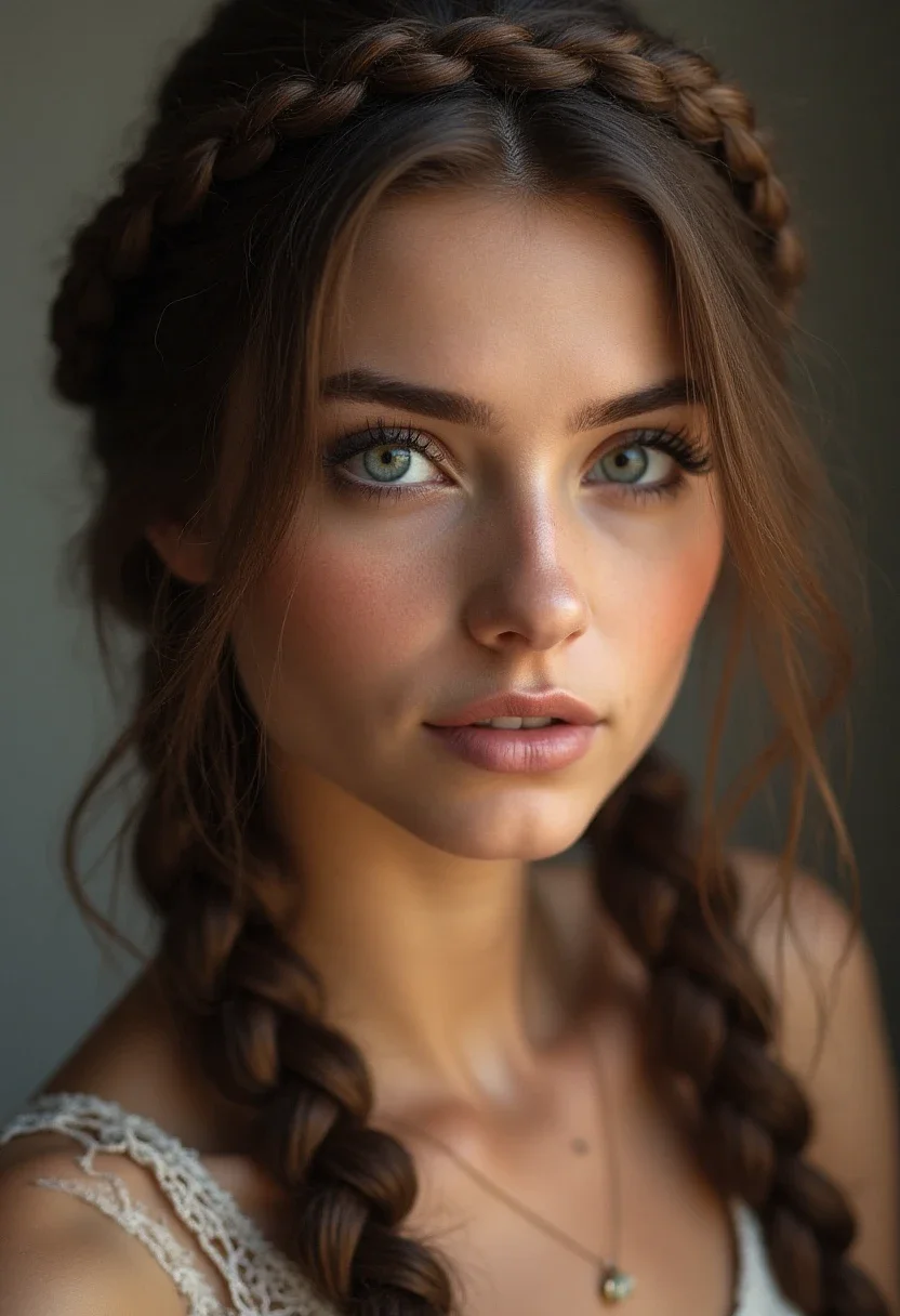 Woman with a braided headband hairstyle.