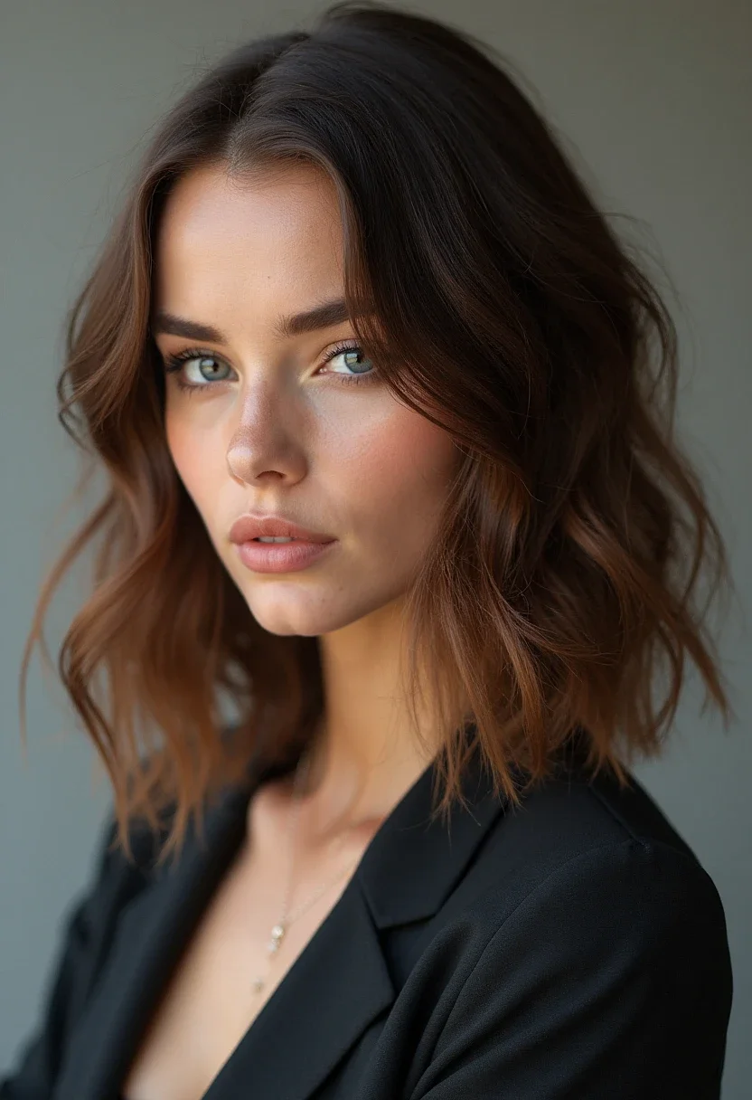 Woman with a faux bob hairstyle.